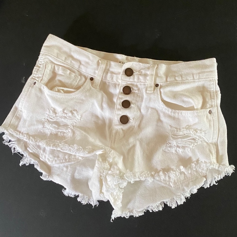 White High Rise Denim Shorts
